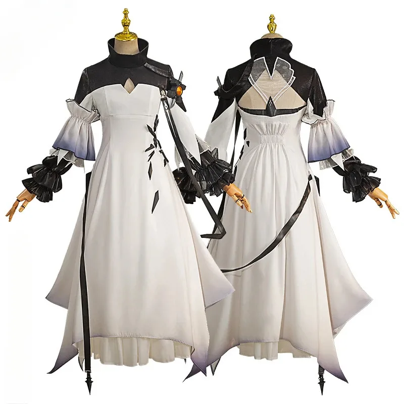 

qq28LQGame Arknights Theresa Civilight Eterna Cosplay Costume Anime Sarkaz White Dress Headwear Wig Woman Halloween Christmas Su
