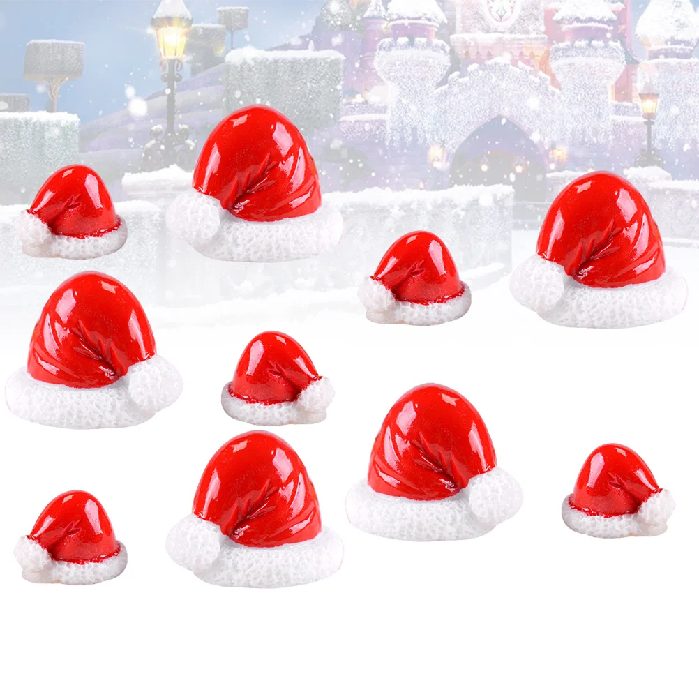 

10Pcs Christmas Hat Resin Decorations Delicate Hand Carved Small Large Micro Landscape Ornaments Office Home Christmas Ornament