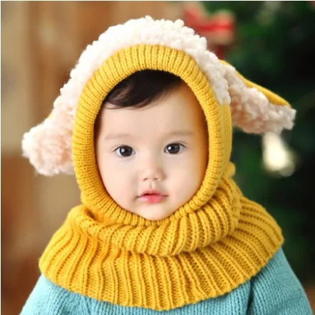 

Winter Warm Crochet Baby Hat for Girls Boys Cute Animal Dog Shaped Siamese Wool Hat Lovely Ear Cashmere Shawl Hat Baby