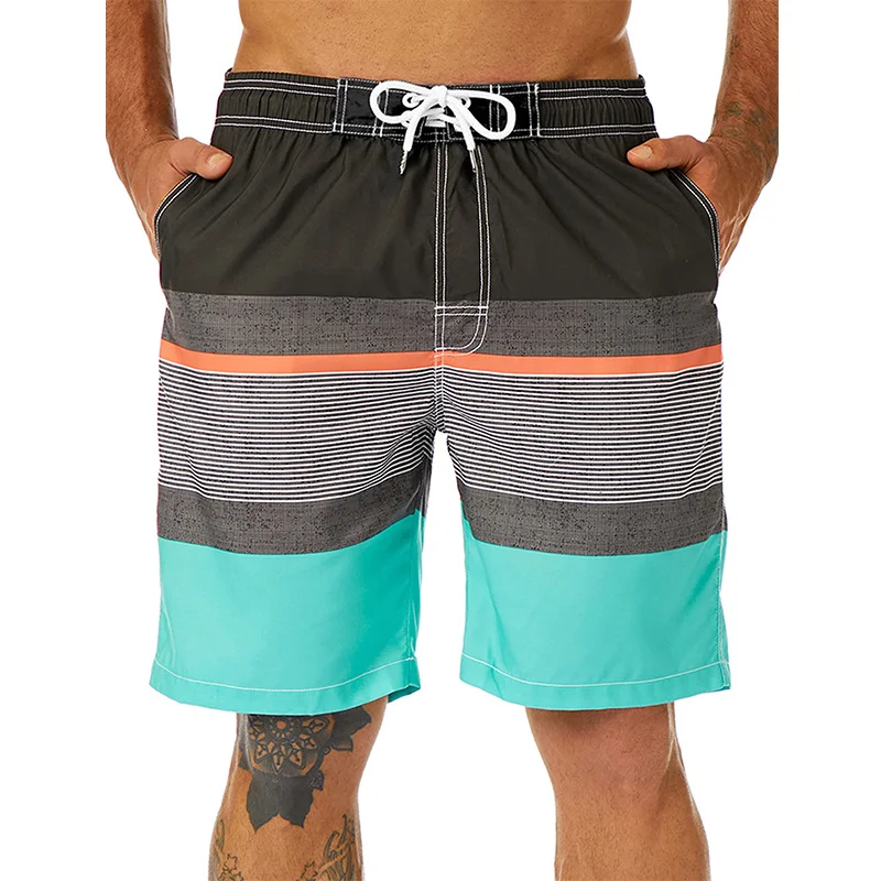 Colorful Stripe Pattern Beach Shorts For Men USA Flag 3D Print Swim Trunks Summer Surf Board Shorts Loose Short Pants Streetwear