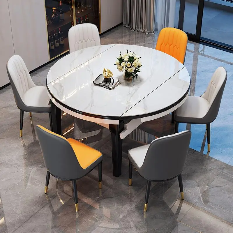 

New Modern Luxury Dining Table Restaurant Living Room Folding and Expanding Rock Plate Tables and Chairs