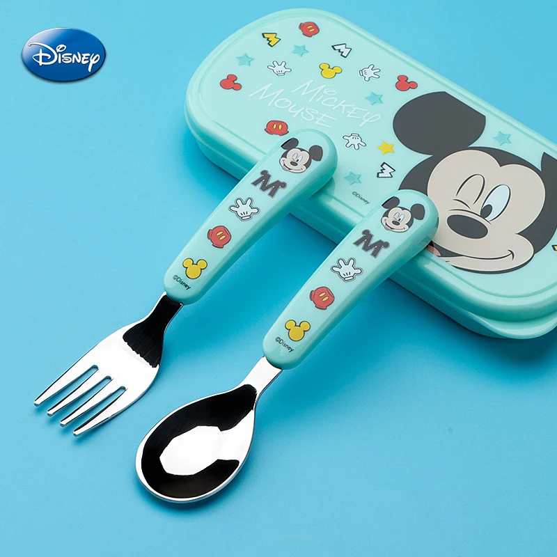 Disney-Juego de cubiertos de Metal para niños, Set de cubertería de Mickey, Minnie Mouse, cuchara, cubertería de Frozen, Elsa, dibujos animados en 3D