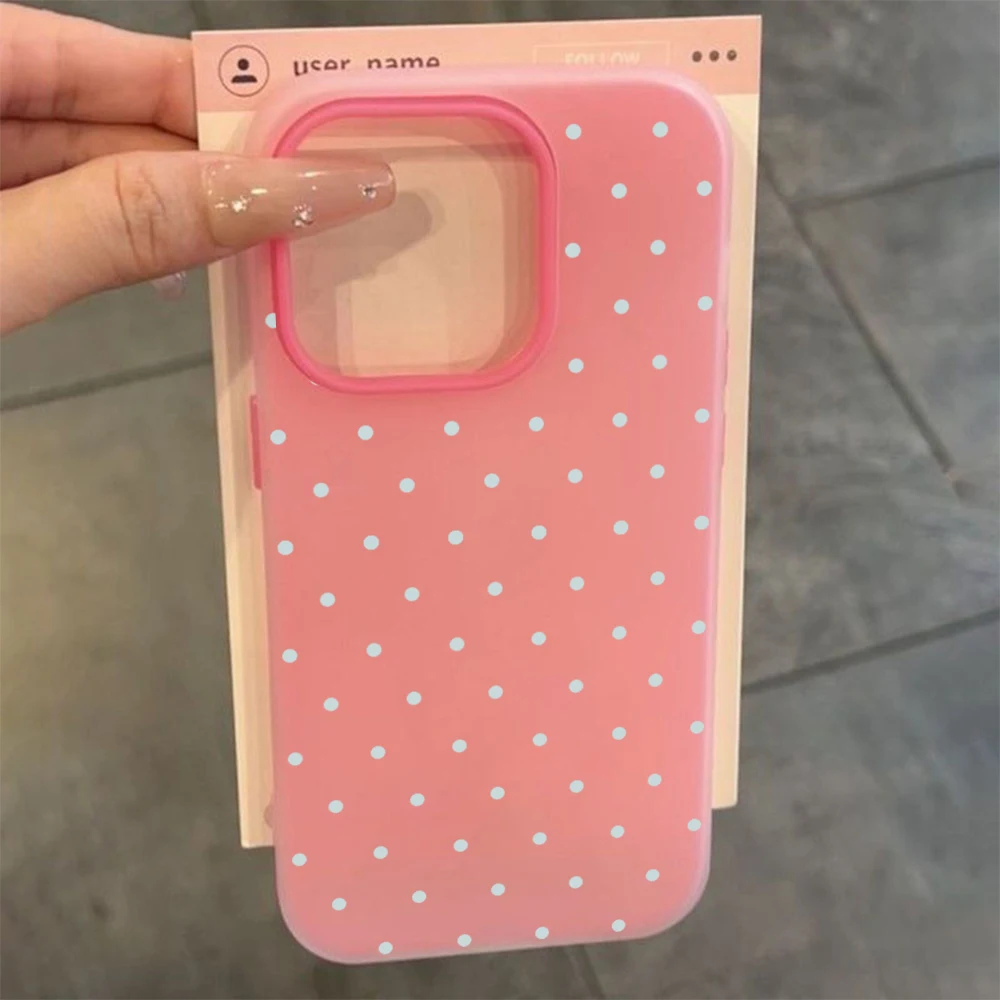 Phone Case For iPhone 17 16 15 Plus 14 13 12 11 Pro Max Air X XS XR 8 7 Plus SE 2022 Soft Adorable Light Blue Polka Dot Cover view 5