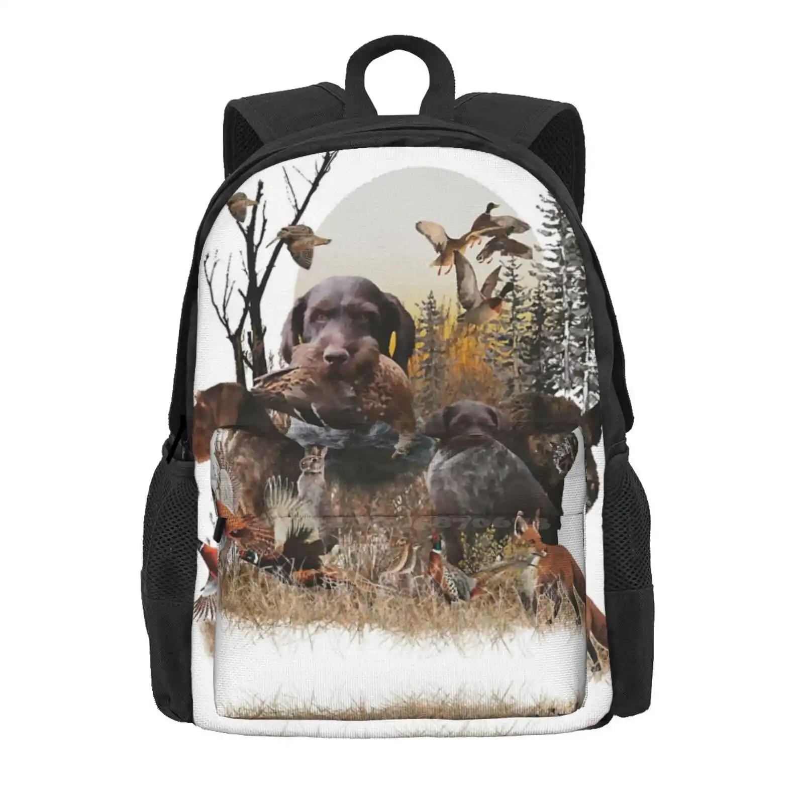 German Wirehaired Pointers , Always Ready To Hunt Teen College Student Backpack Laptop Travel Bags German Wirehaired Pointer