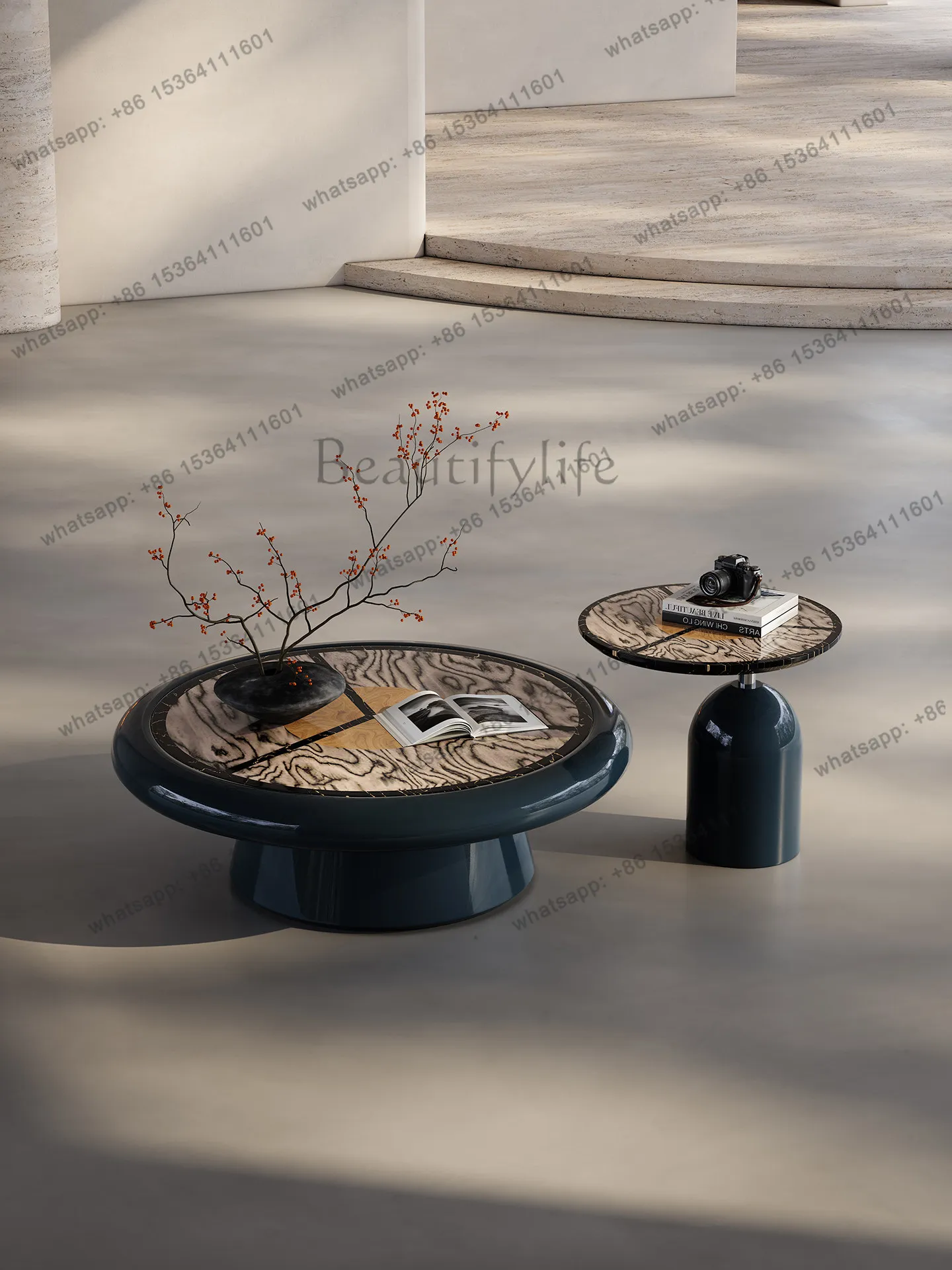 

Italian minimalist round coffee table combination creative small apartment living room home advanced
