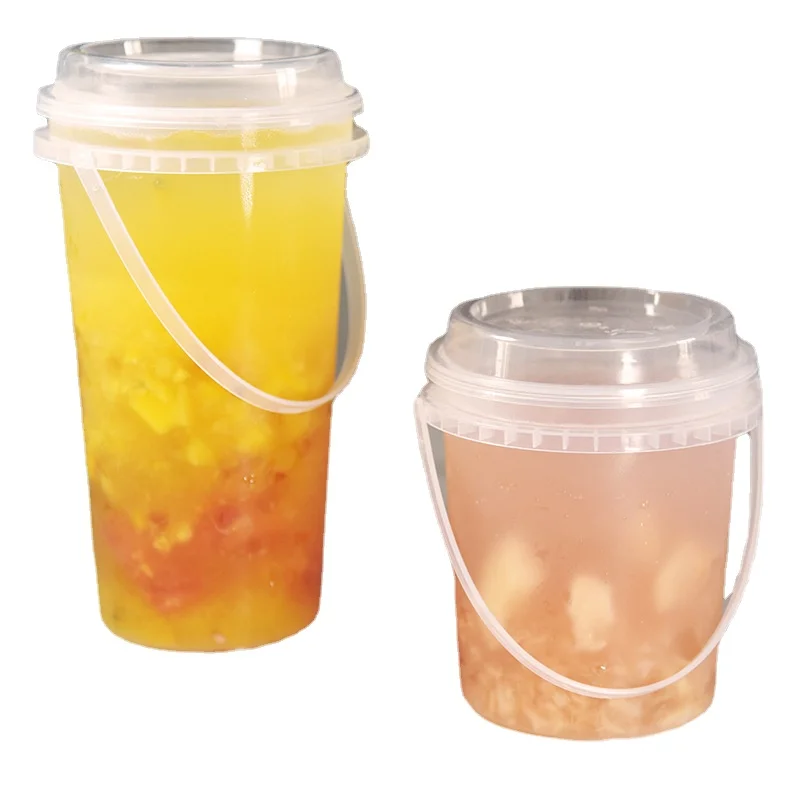 Plastic Cups with Lids  Large Capacity 700ml/1000ml Bucket Portable Milk Tea Cup Clear Cups with Lids and Straws Can Be Reused