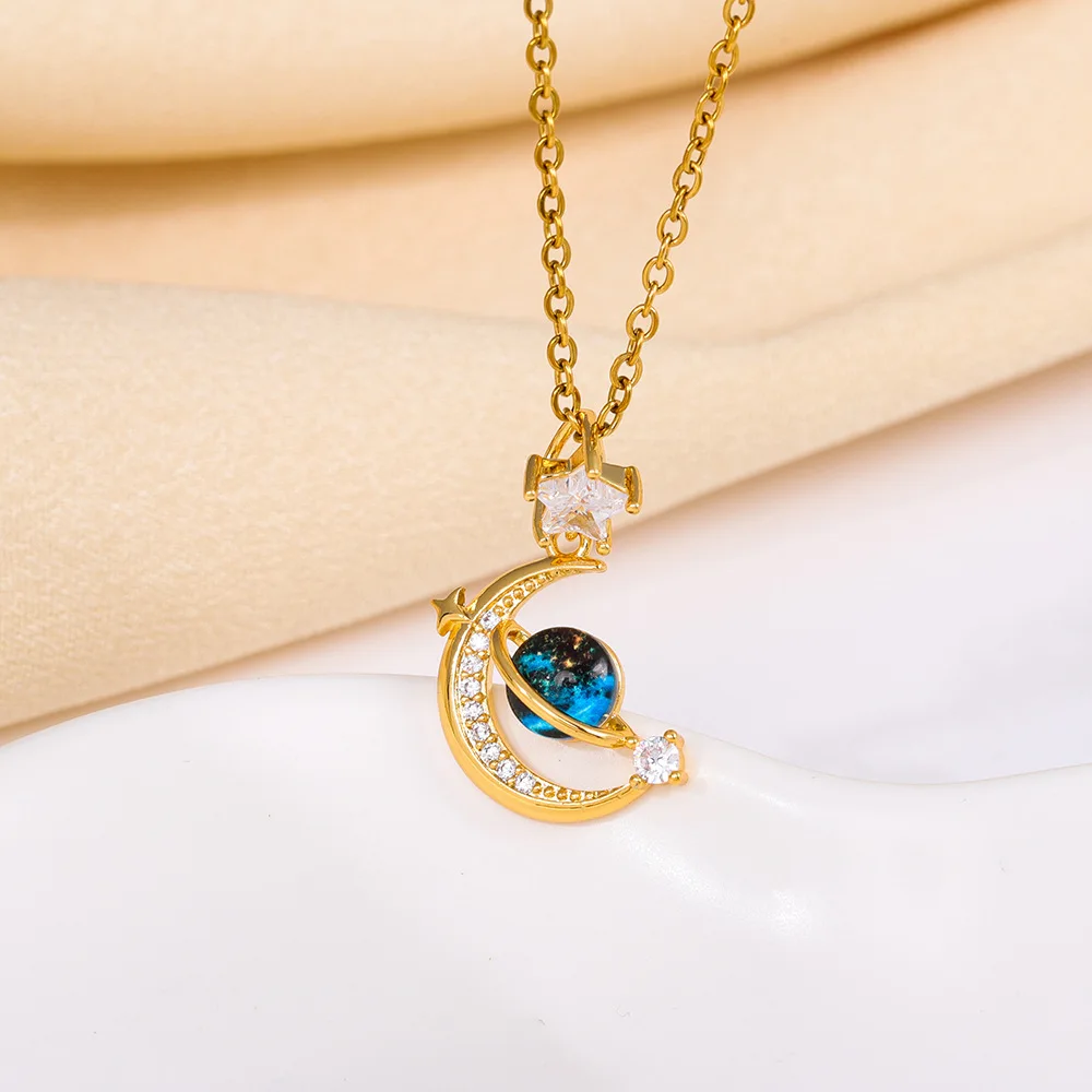 Fashionable and Exquisite Dream Planet Star and Moon Pendant Necklace Pendant Necklace Is The First Choice Gift for Friends