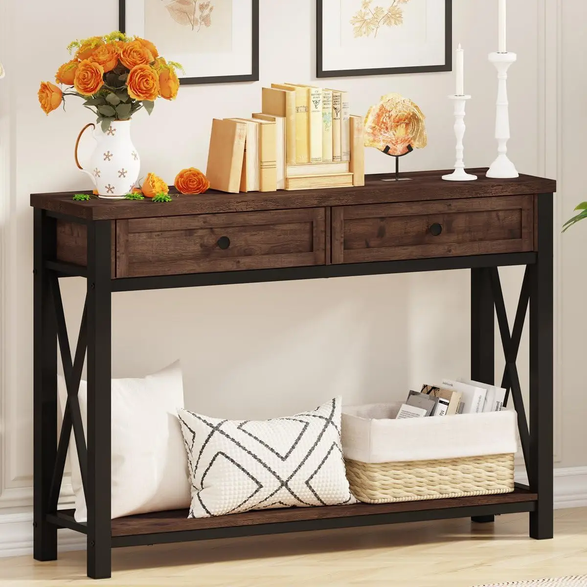 

Console Table with 2 Drawers, Entryway Tables with Storage, Sofa Table Behind Couch for Living Room, Farmhouse Entry