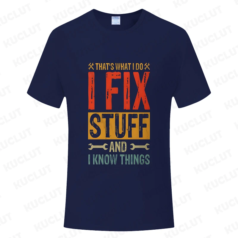 Men's Vintage Mechanic T-Shirt I Fix Stuff and I Know Things Casual Short Sleeve O Neck Tops Car Enthusiast Oversized Clothing