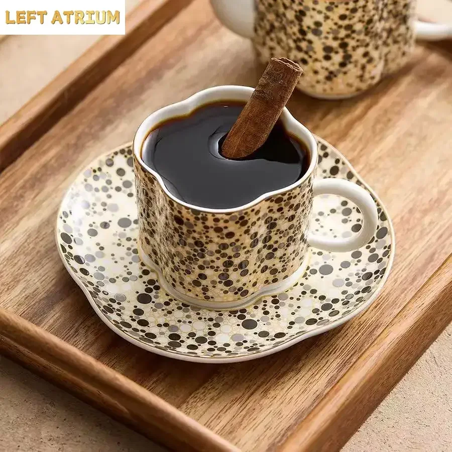 130ML Bone China Leopard Print Drinking Cup Saucer Set Household Breakfast Cup CoffeeCup Women's High Value Cup Mug Coffeeware