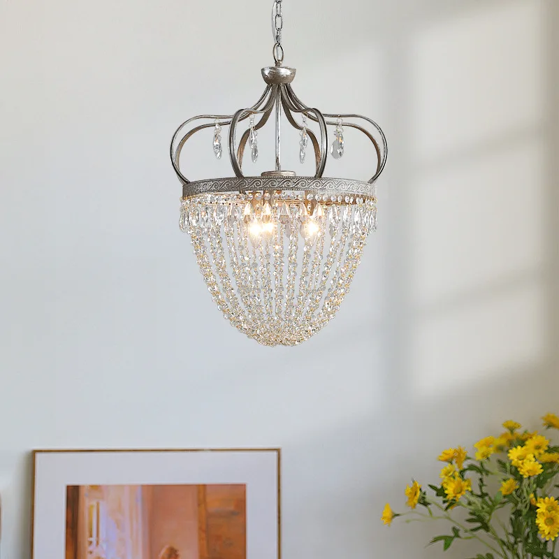 Creative French Crown Crystal Chandelier American Restaurant Entrance Corridor Bedroom Cloakroom Cafe Bar Lighting