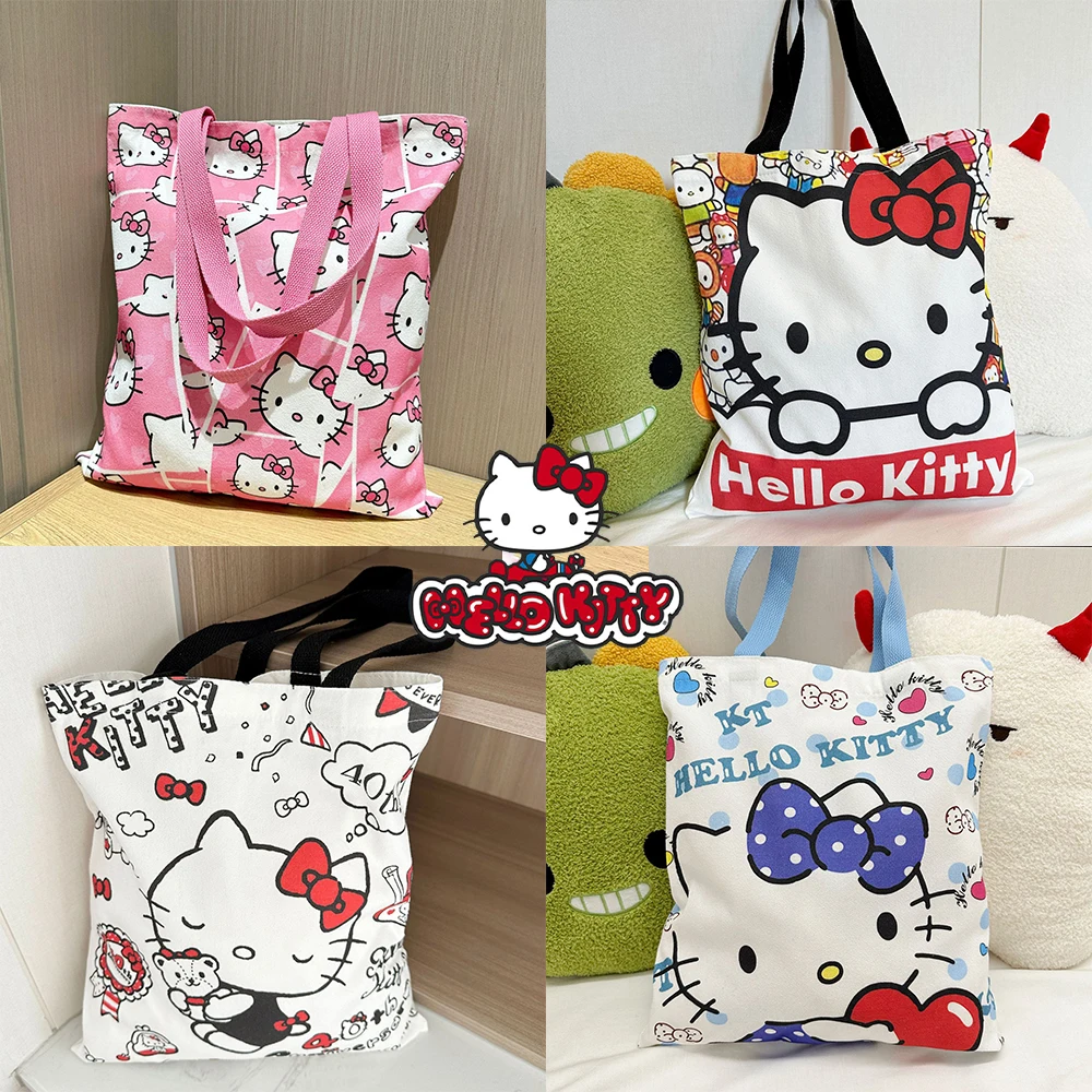 hello kitty Sanrio Canvas bag cartoon Kate cat portable shoulder bag Japanese light and large capacity shopping bag travel bag