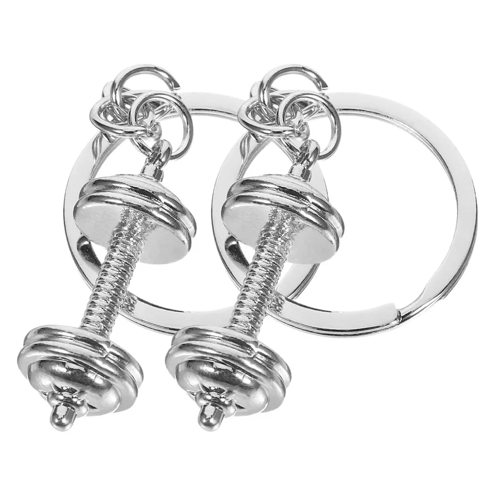 

2Pcs Dumbbell Pendant Keychains Zinc Alloy Sturdy Key Ring Backpack Bag Hanging Fitness Accessory Gift