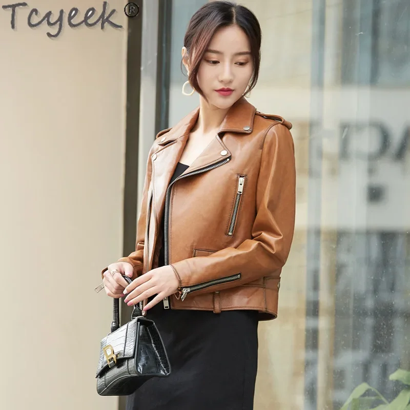 Tcyeek Genuine Leather Jacket Women 2024 Suit Collar Leather Coat Womens Jackets Natural Sheepskin Coat Spring Autumn Clothes