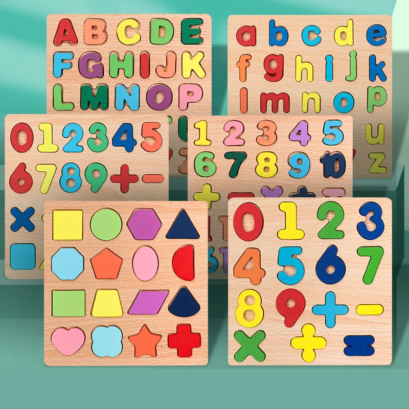 Kids Cognitive Alphabetic Arithmetic Number Geometric Shapes Wooden Puzzle Montessori Learning Educational Game Toy Children Toy