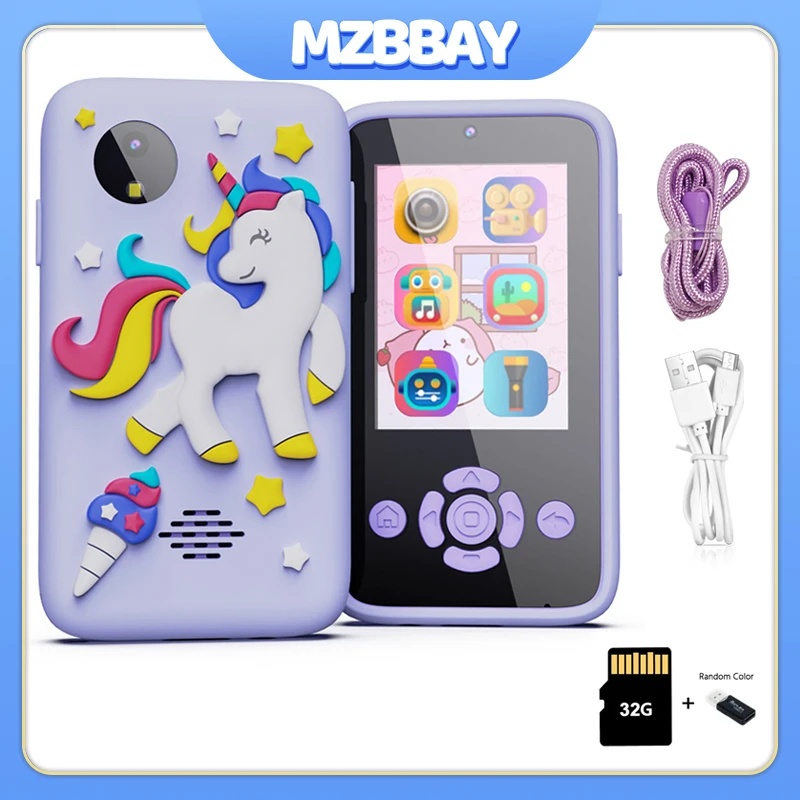 Crianças dos desenhos animados mini câmera de telefone inteligente brinquedos quebra-cabeça interação pai-filho selfie câmera leitor de música quebra-cabeça aprender jogos brinquedos