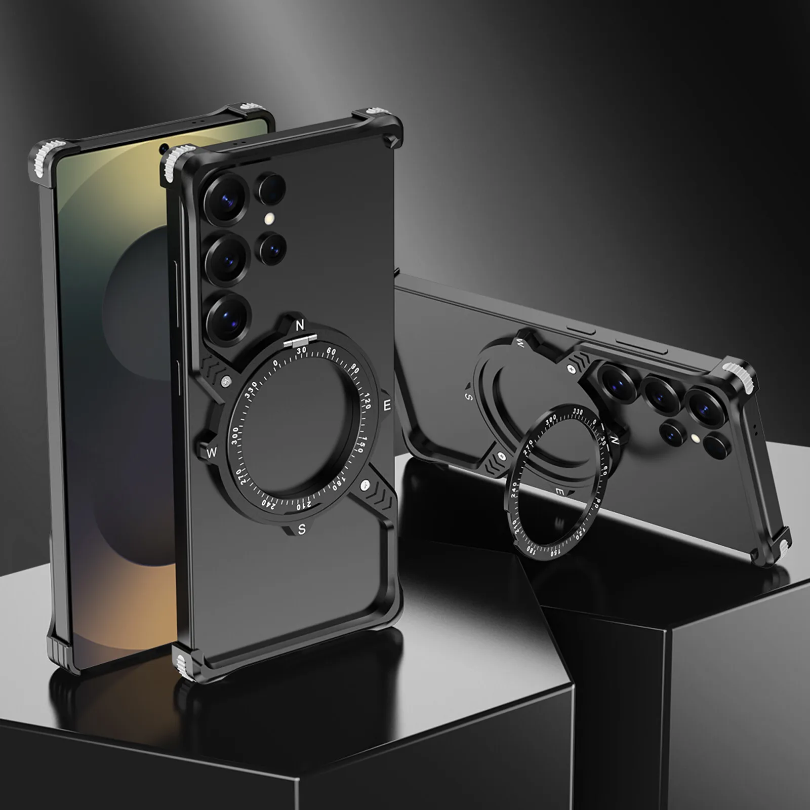 Metal Frameless Phone Case Magnetic for Magsafe For Samsung Galaxy S25 S24 S23 S22 Ultra Ring Holder Stand Hard Cover