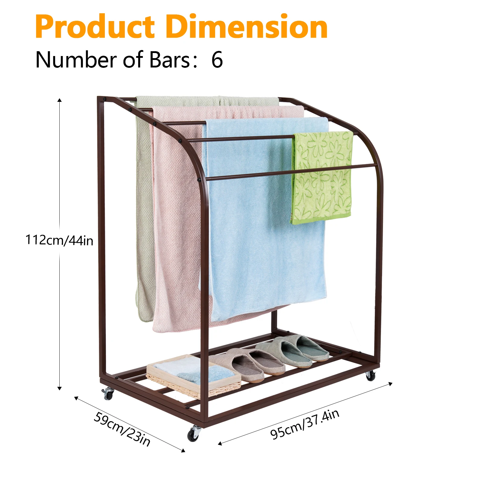 Versatile Trapezoidal Pool Towel Rack with 5 Bars,Lockable Swivel Wheels for Easy Mobility, Perfect for Indoor & Outdoor Use