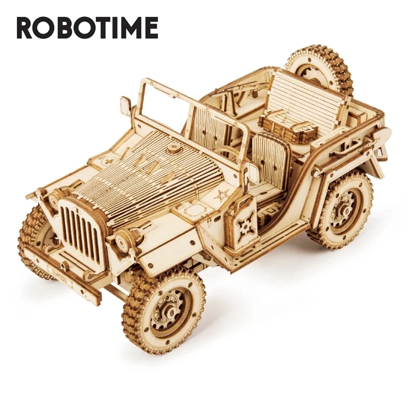 Robotime Rokr 3D Puzzle in legno giocattoli Montessori treno a vapore, Jeep dell'esercito, kit di costruzione di modelli di camion pesanti per bambini