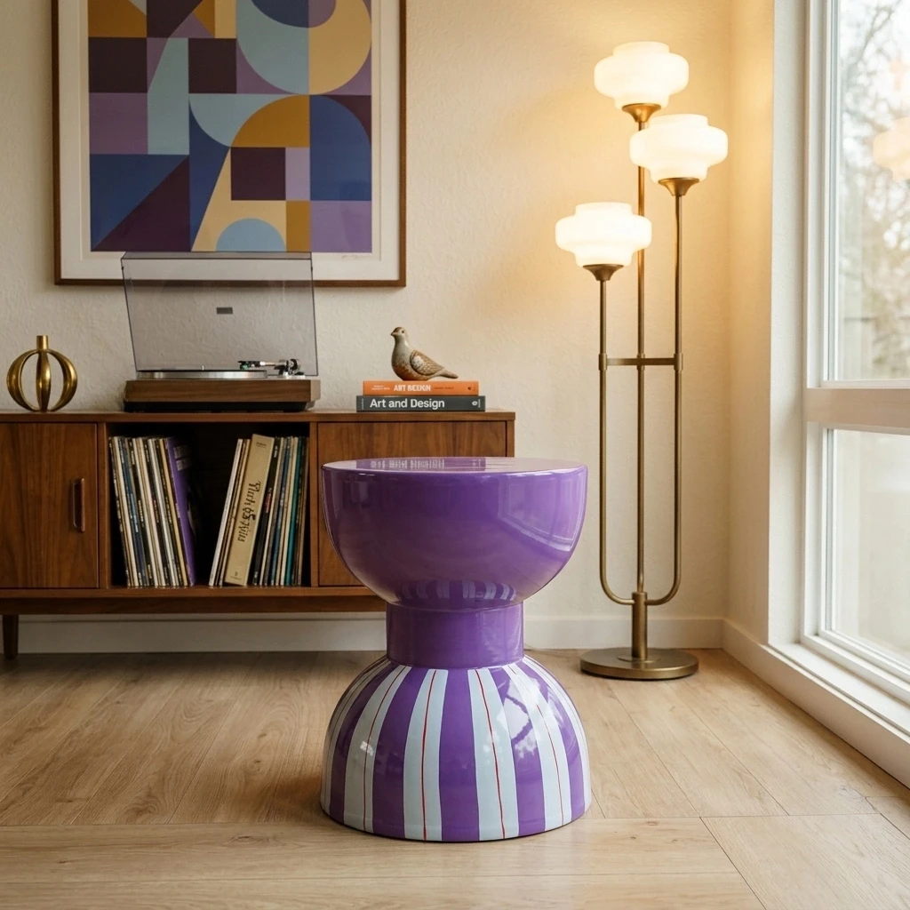 Medieval purple bowl-shaped edge table ornament, coffee table, living room, bedroom, next to the sofa, niche high-end