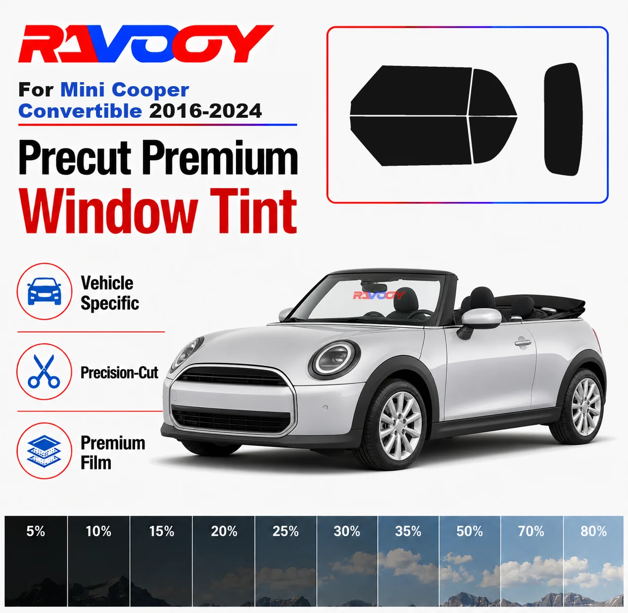 Premium Precut Window Tint Kit Front Rear Windows For Mini Cooper Convertible 2016-2024 Complete Set Car Solar Nano Ceramic Film