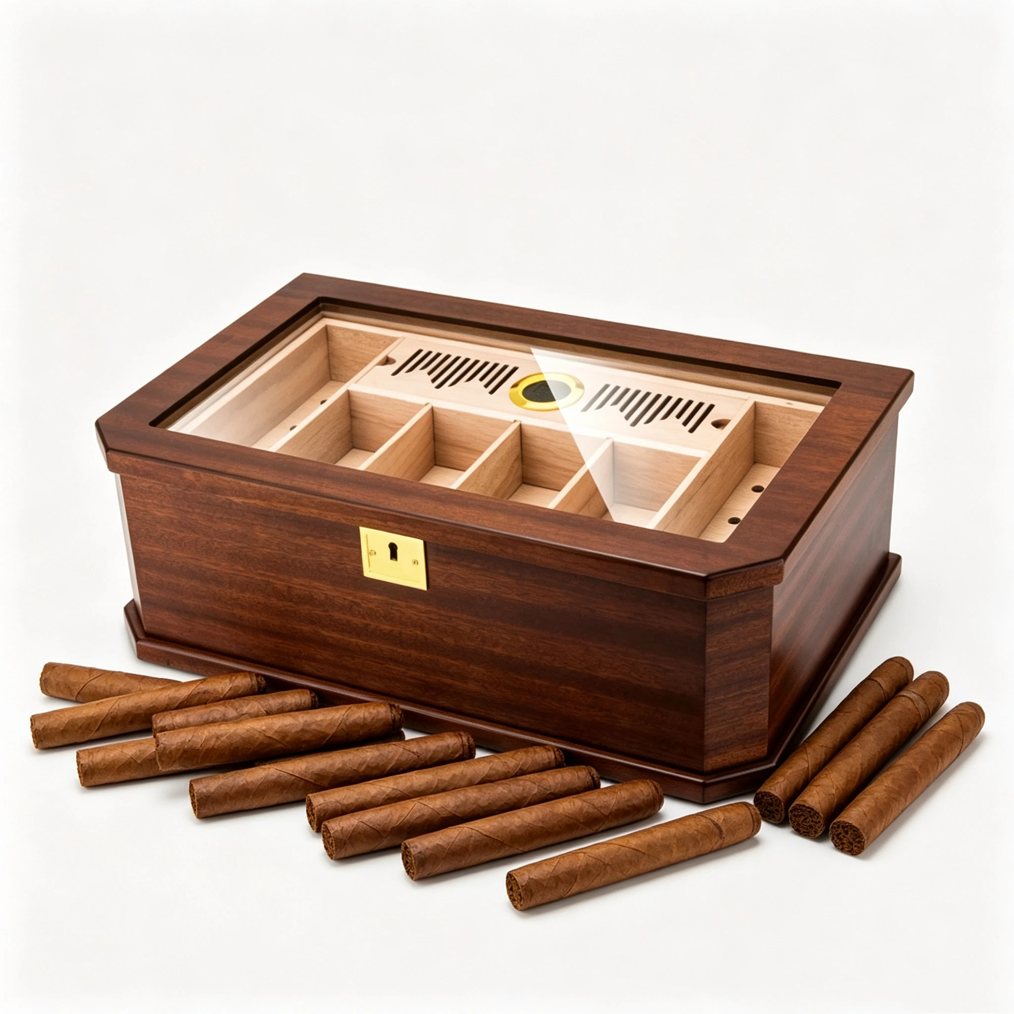 Perspective Window Double-Layer Large Capacity Cigar Box, Detachable Cedar Tray Cigar Box.