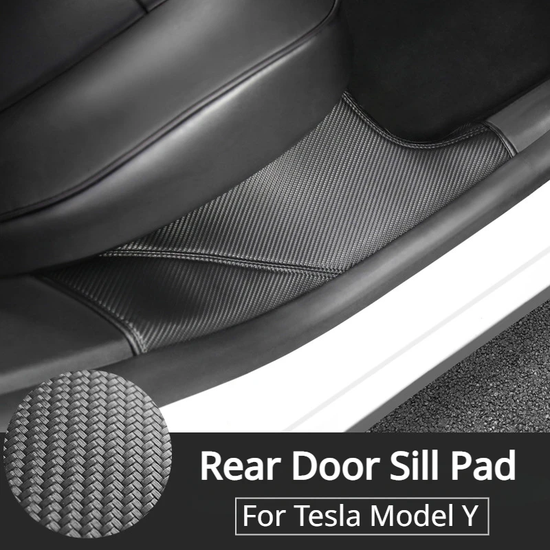 Rear Door Sill Pad for Tesla Model Y Anti Kick Dirt Threshold Strip PU Leather Protective Cover Car Inner Hidden Pads 2021-2023