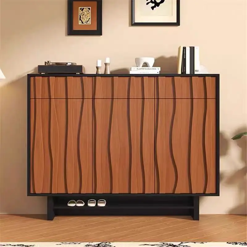 Medieval French wabi sand solid wood shoe cabinet enters the door aisle, modern simple entrance foyer entrance storage side cabi