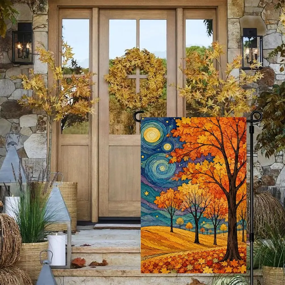 Fall Trees Starry Night Porch Decor Garden Flag 12