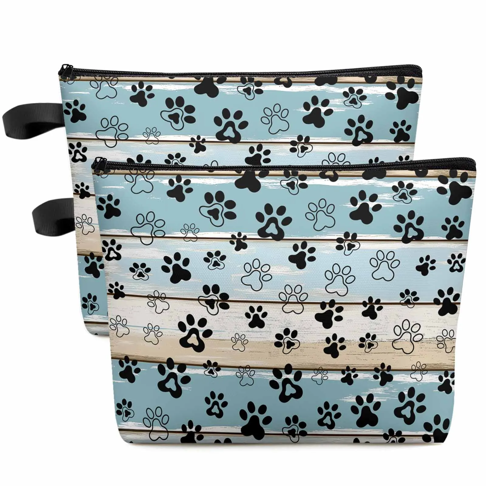 

Farmhouse Pet Paws Wood Grain Large Capacity Travel Cosmetic Bag Portable Makeup Storage Pouch Women Waterproof Pencil Case