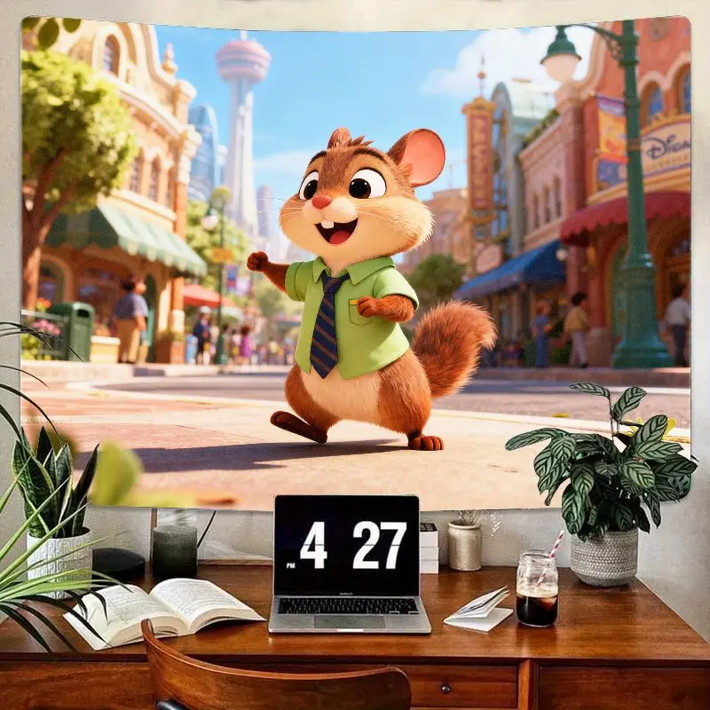 

1 шт. гобелен с бурундукми Диснея, настенное искусство с милыми мультяшными животными, яркий городский уличный декор для детей, спальни, гостиной, подарок