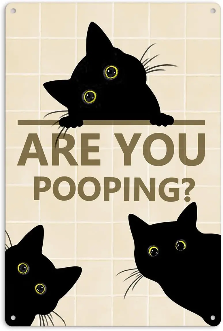1p,Kercan Black Cat Are You Pooping Funny Tin Signs Bathroom Wall Decor Vintage Wall Art Decoration Living Room Restroom Toilet