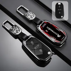 New Zinc Alloy Leather Car Flip Key Case Cover Holder Shell Keyring For Citroen C3 C4 CACTUS C6 C8 Car Key Protector Accessories