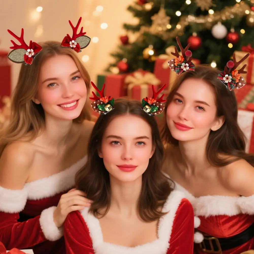 1 Pair 8cm Christmas Hairpins Holiday Antlers Design Faux Pearls Plush Ball Decor Hair Clips Christmas Party Photography Props