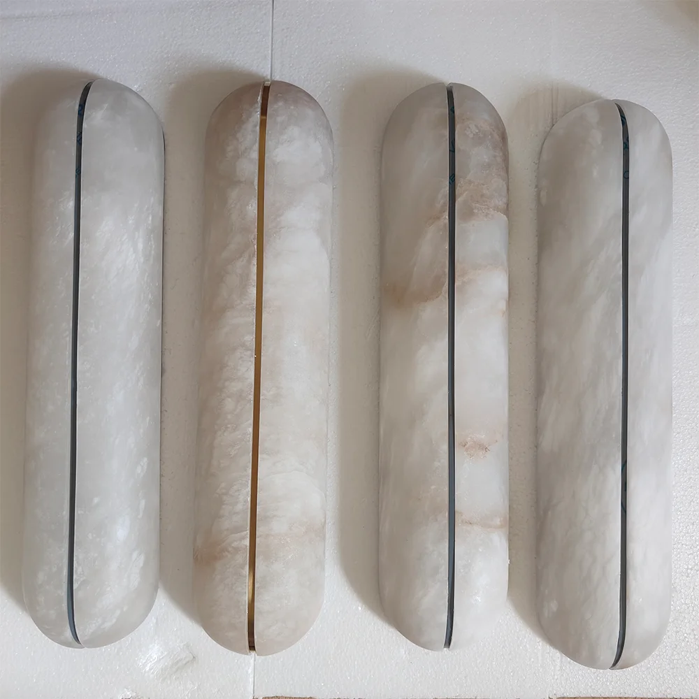 Natural Spain Marble alabaster Wall Lamp Living Room Bedroom Bedside Corridor staircase Copper Wall Lamp Indoor Decor Fixture