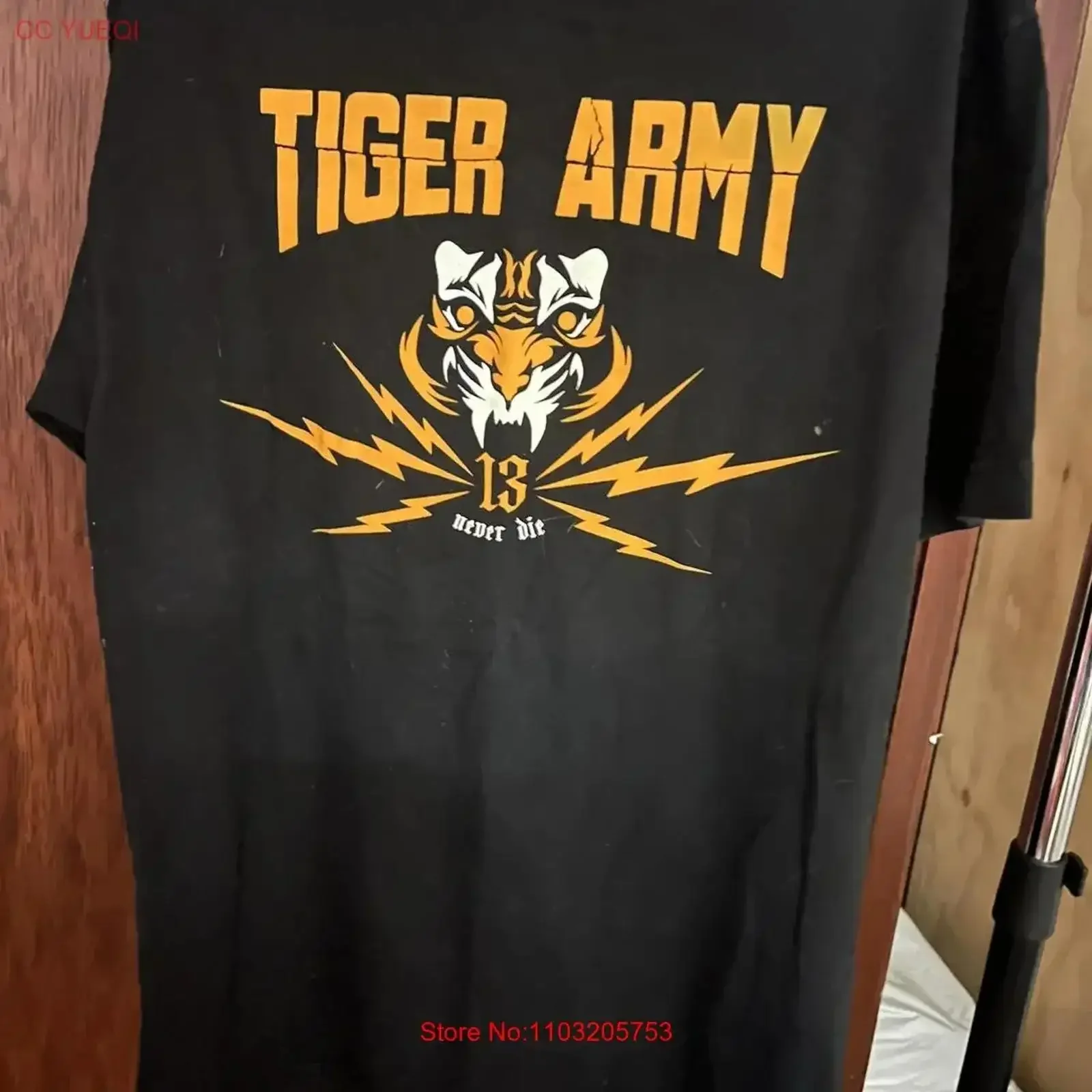 Camiseta de algodón negro Tiger Army Never Die, talla completa S 5XL, vintage, lavada, cómoda, informal, suave, versátil, ropa de calle gráfica