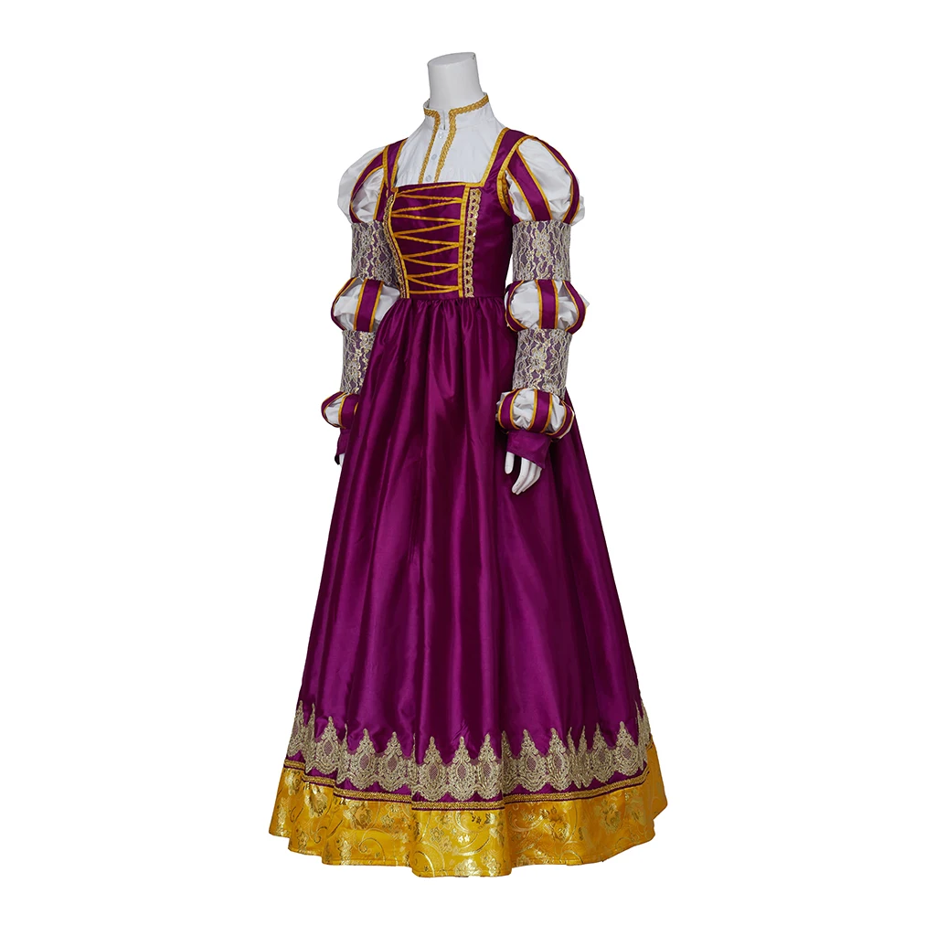 Vintage Purple Dress Italian Renaissance Alexander VI Costume Dress High Waistline Ball Gown Historical Women Gown Dress