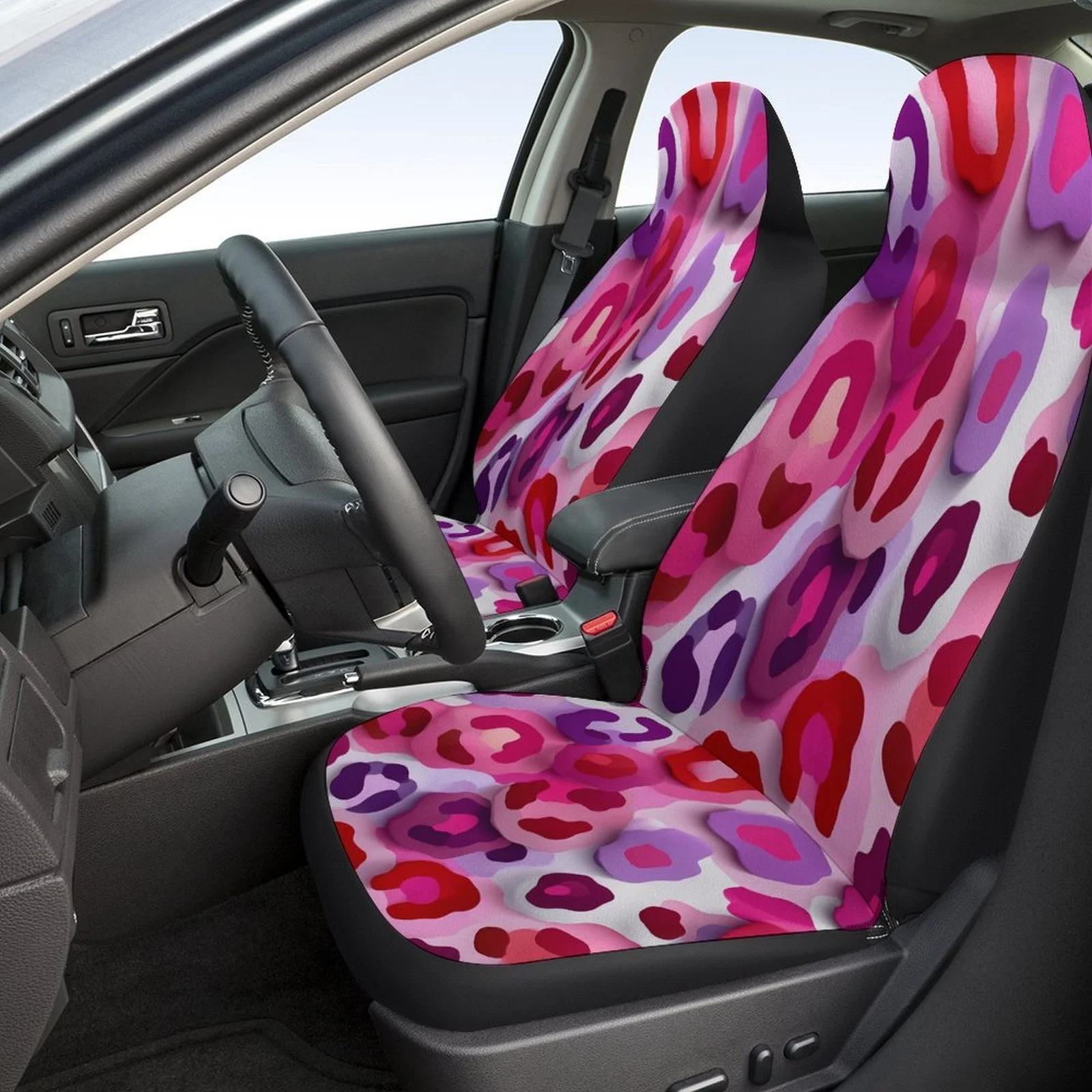 Vibrantly Patterned Leopard Print Car Seat Cover Set Suitable For Various Vehicles, Stylish And Unique Car Seat Covers Complete