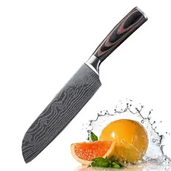 Cuchillo Santoku de acero con alto contenido de carbono, cuchillos de cocina de 5 pulgadas para cortar verduras y frutas, mango de Pakkawood