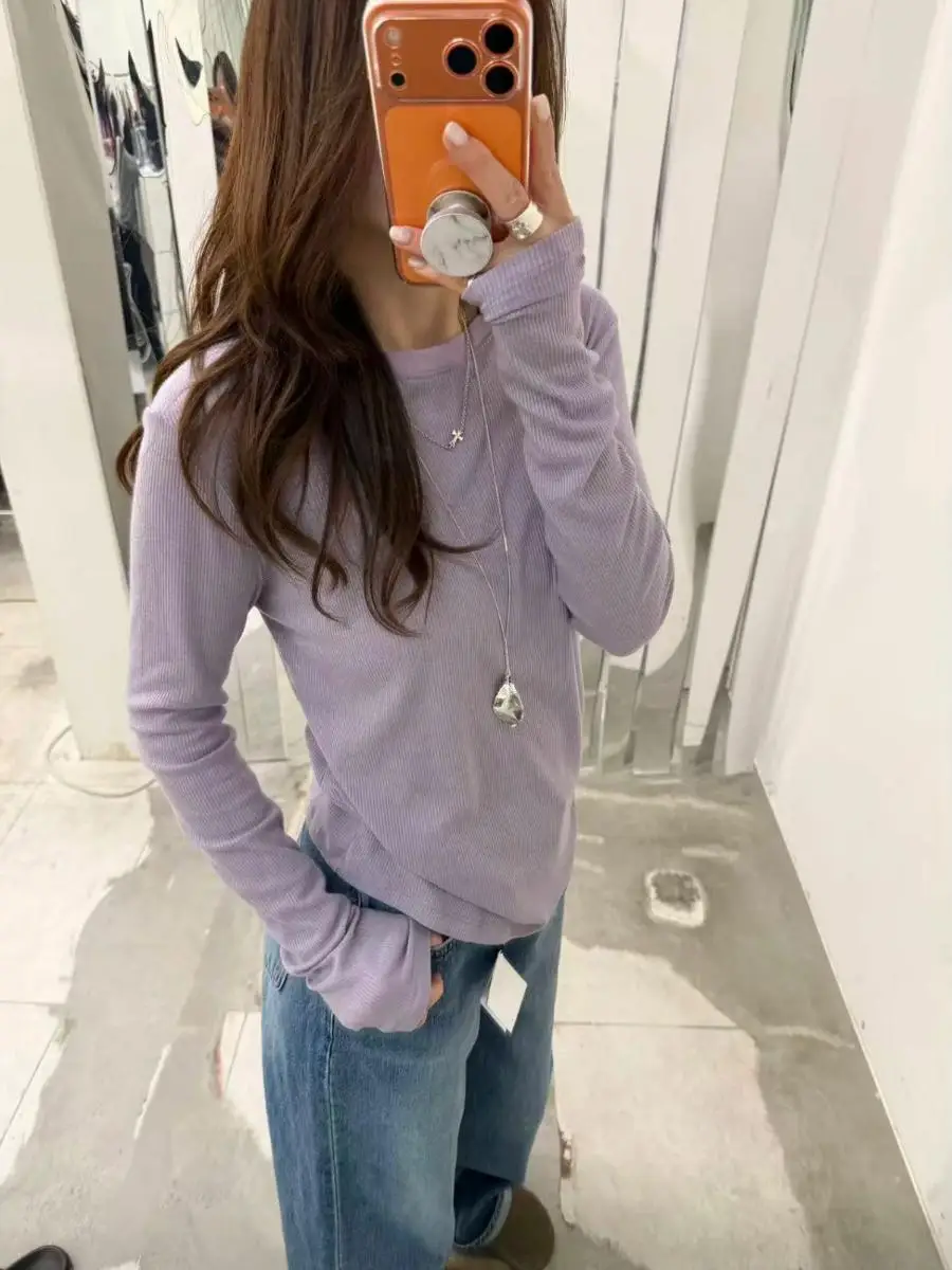 Soft Comfortable Long Sleeve round Neck T-Shirt Women's Base Layer Shirt Slimming Inner Wear Casual Style Spring Season