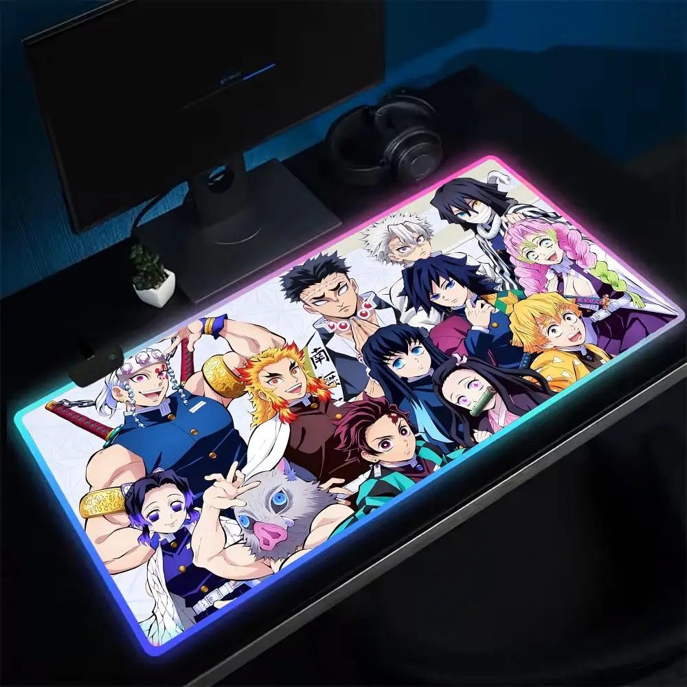 

13-D-Demon layer Kimetsu No Yaiba Mouse Pad Anime Gaming Mouse Pad LED Table Pads Backlit Rubber Desktop XXL RGB Desk Mats