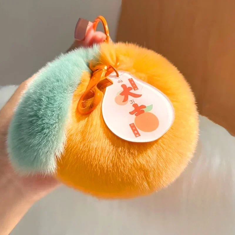 

1PC Fluffy Sweet Plush Keychains Tangerine Car Key Ring Trinket Pendant Rex Rabbit Fur Keychain Pompom Orange Upscale Cute