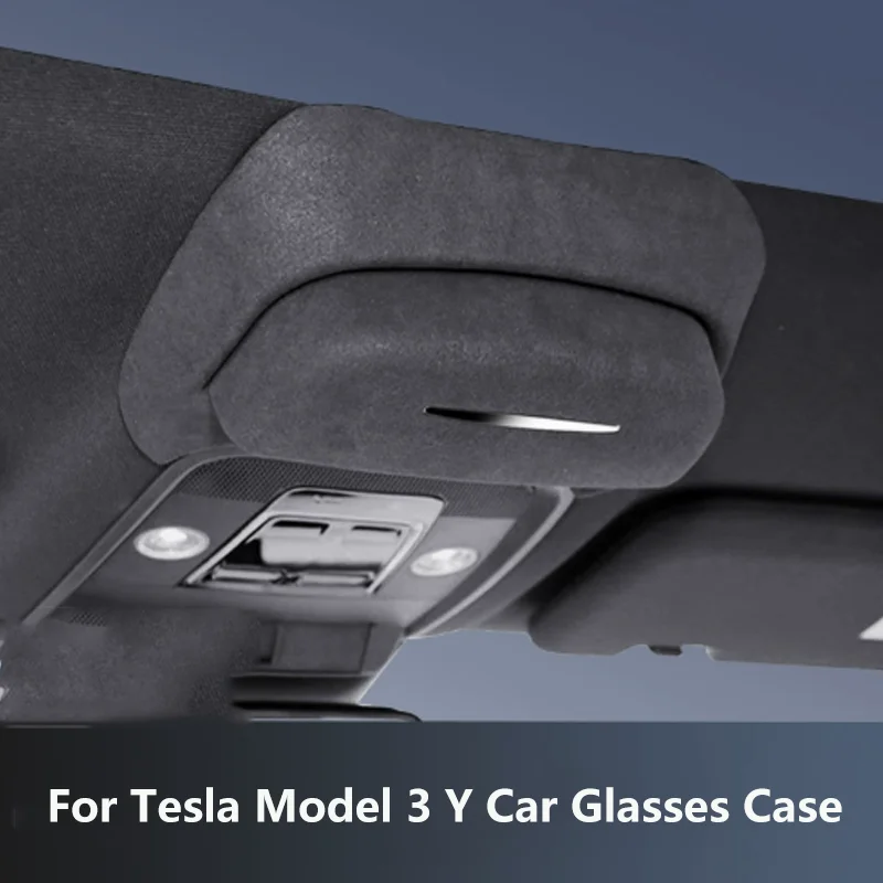 

For Tesla Model 3 Y 2021 2022 2023 Car Eyewear Case Box Sunglasses Holder Suede Glasses Storage Box Car Accessories Car-styling