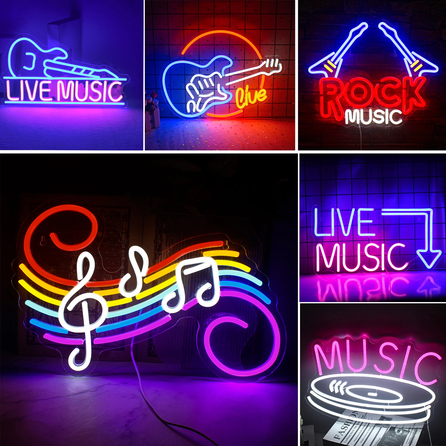 Rock Roll Neon Signs Guitar Music Led Neon Light Art Wall Decor Studio Music Party Rock Studio Bar Disco Party music series Neon