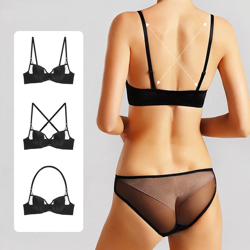 New Summer Lace Thin Cup Women Underwear Sexy Front Buckle Push Up Bra Set Adjustable Strap Brassiere Beautiful Back Lingerie