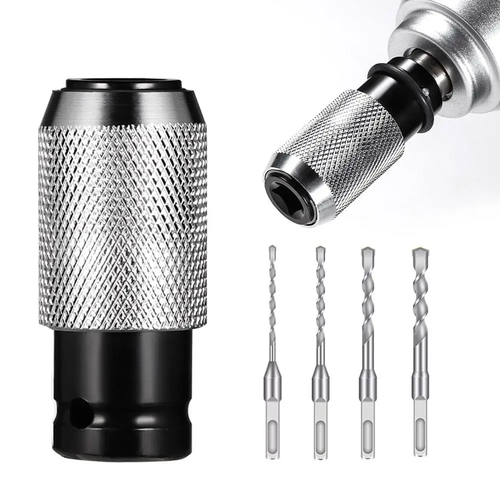 

Rotary Hammer Adapter with 4 Impact Drill Bits Set Quick-Release Electric Hammer to Converter Kit for Electric Wrench Tools