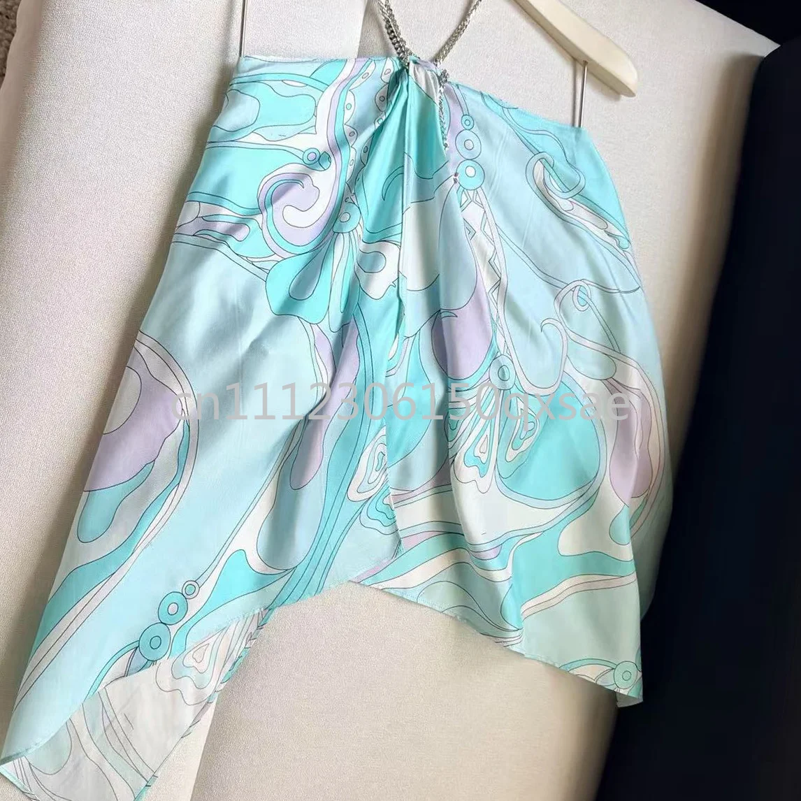 Fashion Design Women's Light Blue Halter Tops with Designer Signature Letter Logo Classic Brand Lady Sexy Sleeveless T-shirts