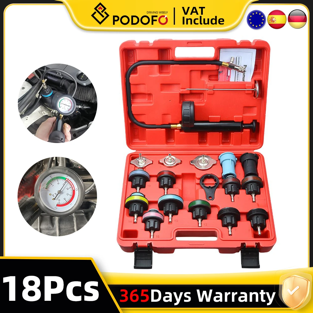 18Pcs Radiator Pressure Tester Tool Kit Cooling System Testing Tool Vacuum Vehicle Universal For VW Audi BMW Ford Volvo