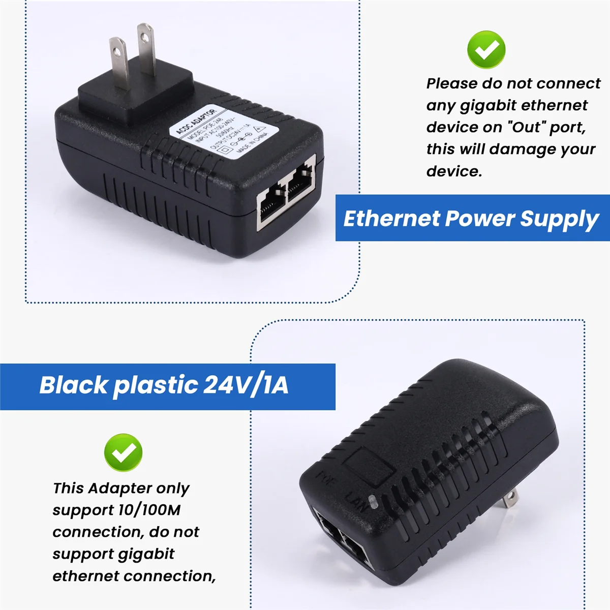 Netzteil Ethernet Poe Injektor Adapter für IP-Telefon Gateway IP-Kamera (24V/1a US-Stecker)