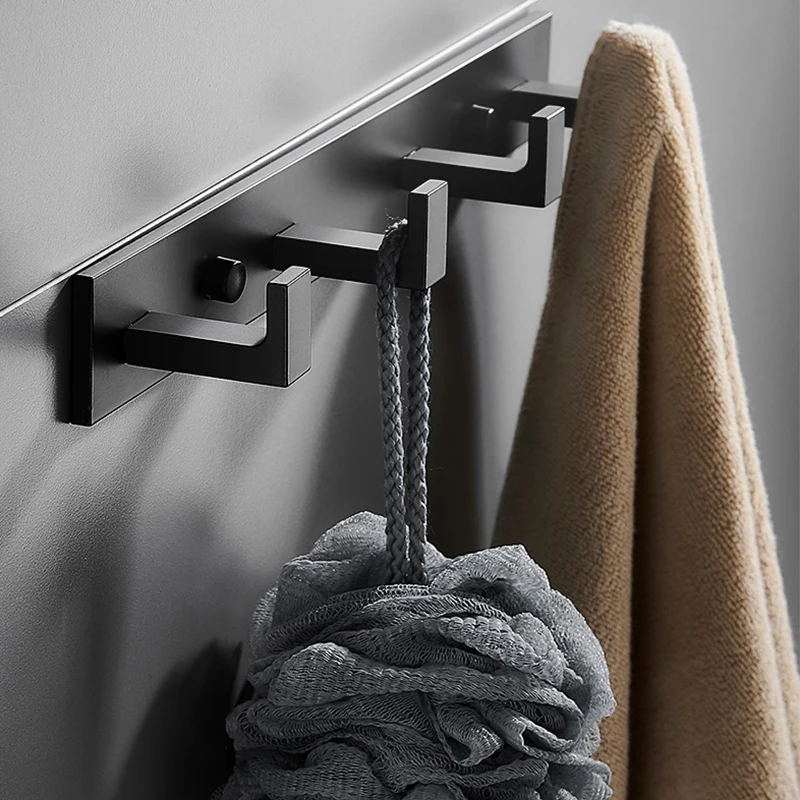 

Bathroom Space Robe Hook Wall Mounted Aluminum Clothes Coat Hook Wall Hanger Black Brushed Golden Bathroom Accessories 3-6 hooks